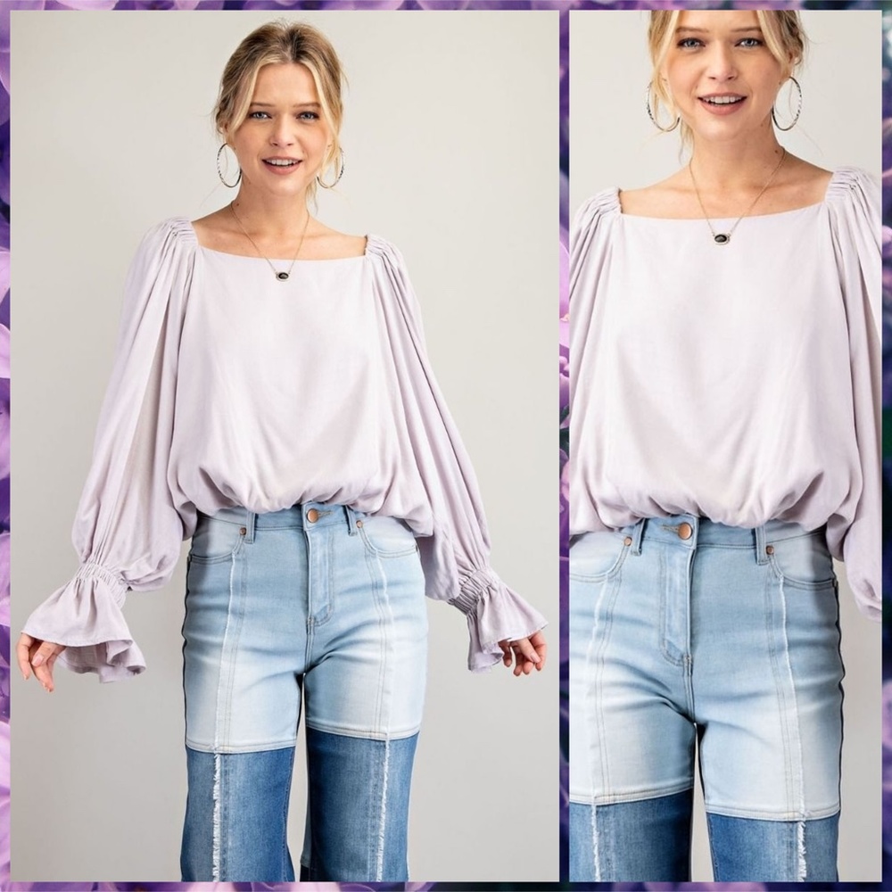 NWT EASEL Sexy Open Back Top WTie,Square Neck,Exaggerated Sleeves, Ruffled Cuffs - Picture 6 of 16